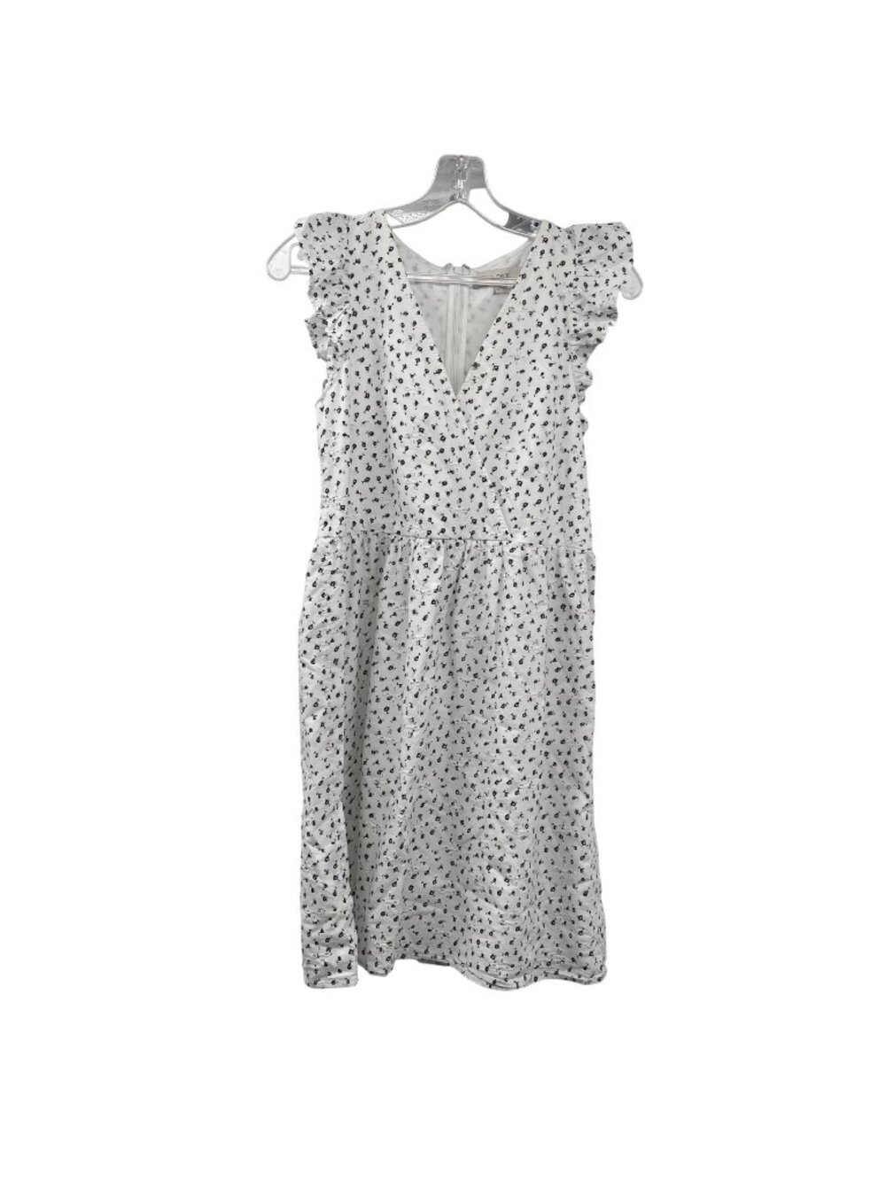 Loft Womens Dress Surplice Cap Ruffle Sleeve White/Black Print Size 00P Zip